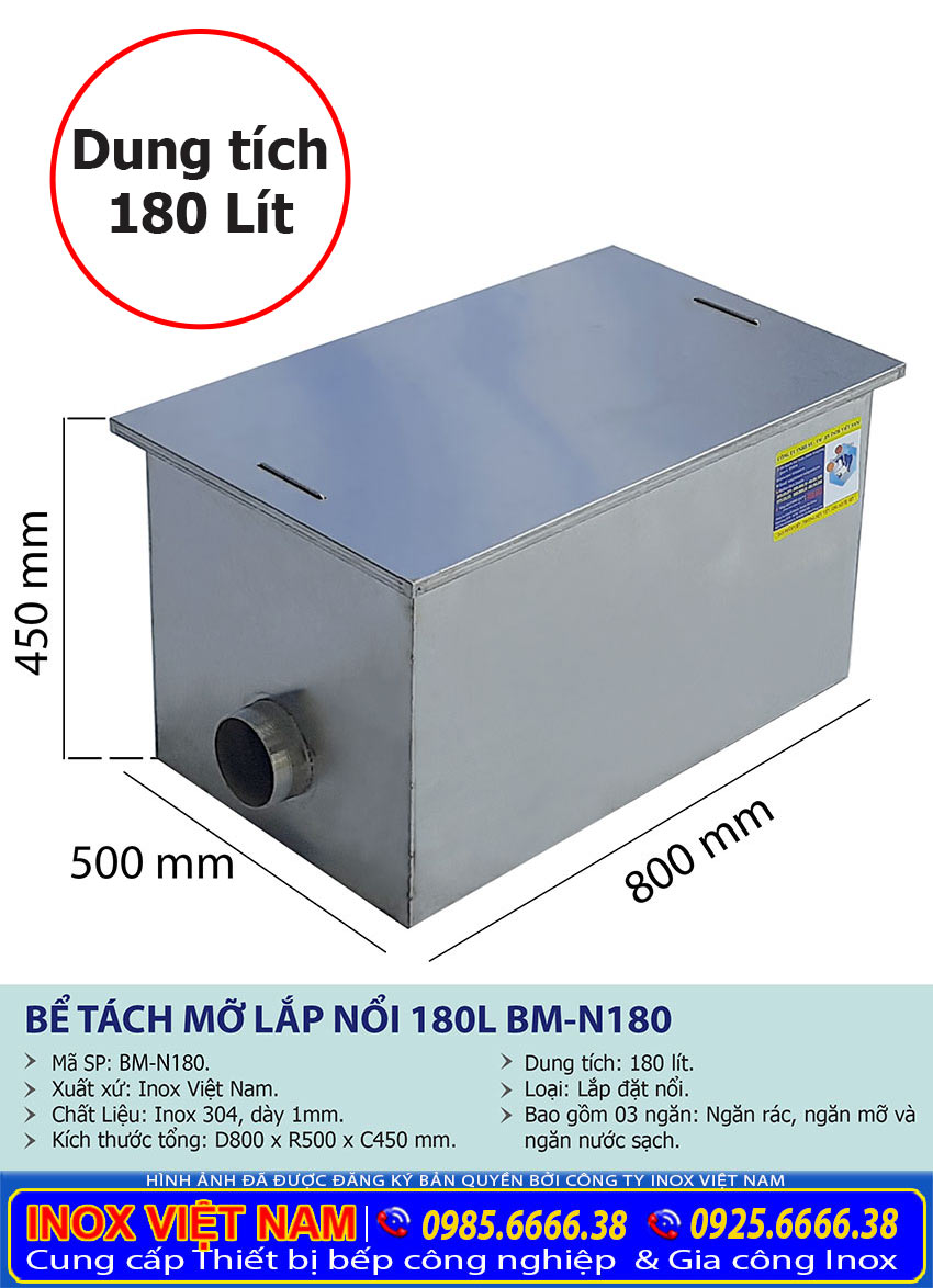 bao gia bay mo inox cong nghiep 180 lit - Thùng Lọc Mỡ Nhà Bếp 180L BM-N180