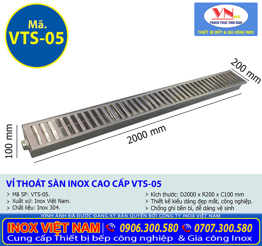 ty le kich thuoc vi thoat san inox vts 05 - Mương Thoát Sàn Inox VTS-05