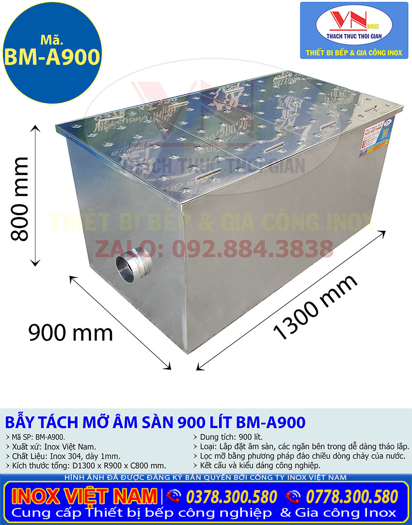 bay tach mo BM A900 2 - Bể Tách Mỡ Âm Sàn Inox 900L BM-A900