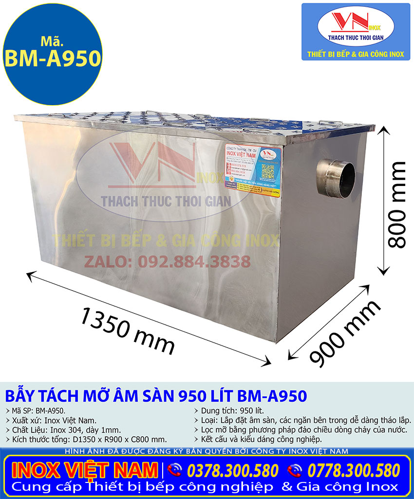 bay tach mo BM A950 2 - Bể Tách Mỡ Inox Âm Sàn 950L BM-A950