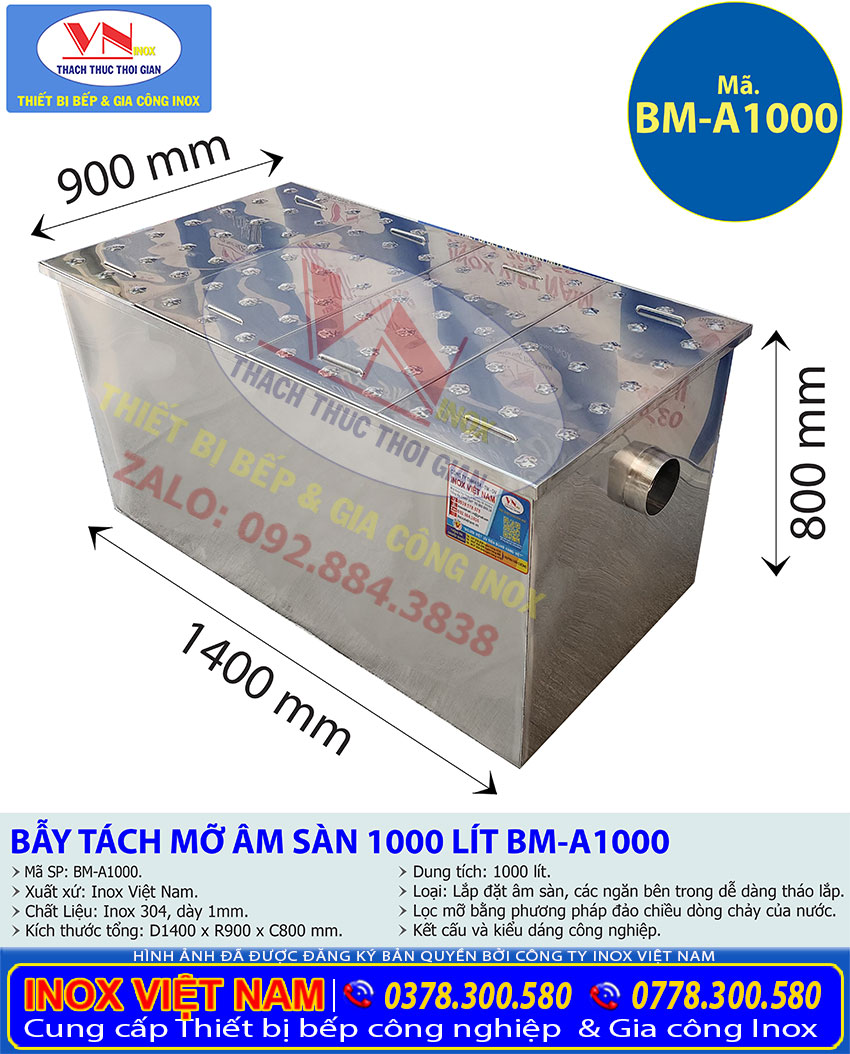 bay tach mo am san BM A1000 2 - Bẫy Mỡ Inox Công Nghiệp Âm Sàn 1000L BM-A1000